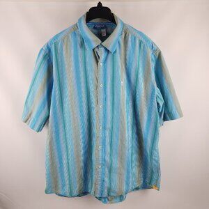 Rocawear Shirt Mens 3XL Y2K Short Sleeve Striped Button-Up Blue Multicolor